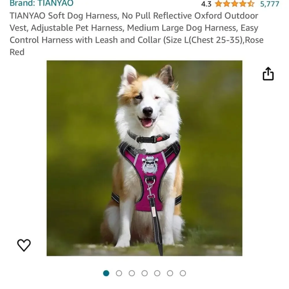 TIANYAO size M-L, no tug, soft reflective outdoor adjustable dog harness
